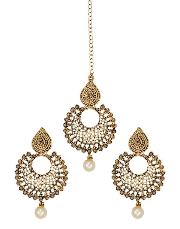 Zaveri Pearls Ethnic Chandbali Earring with Maang Tikka for Women - ZPFK6088