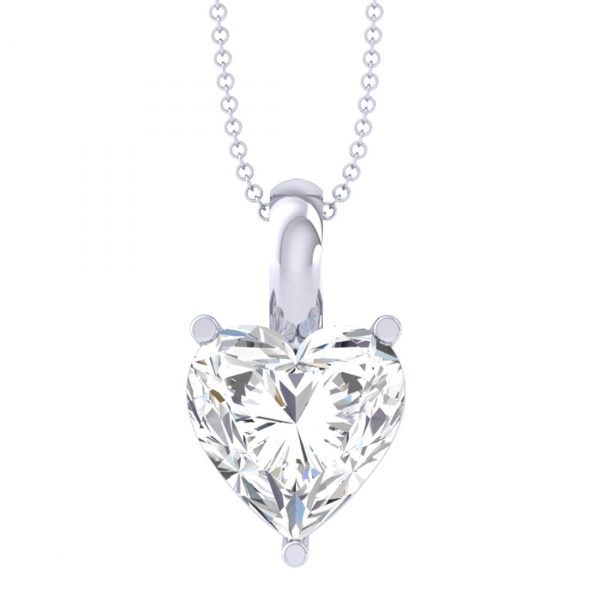 Clara 92.5 Sterling Silver White Gold Plated Heart Solitaire Pendant Chain Necklace for Women & Girls